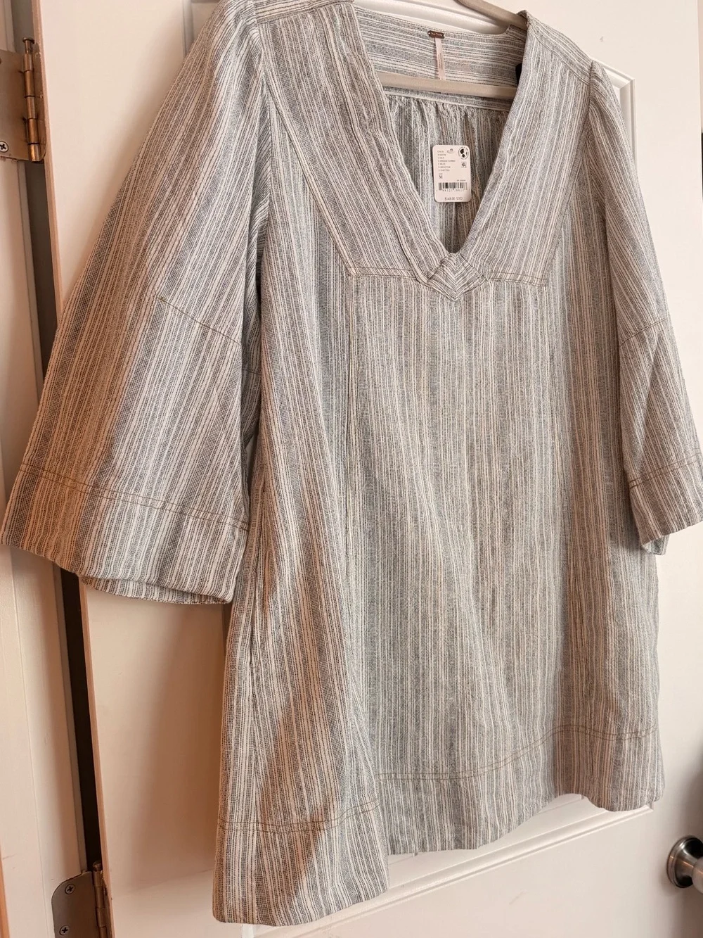 Free People Linen Blend Striped Tunic Dress Blue White Size M NWT